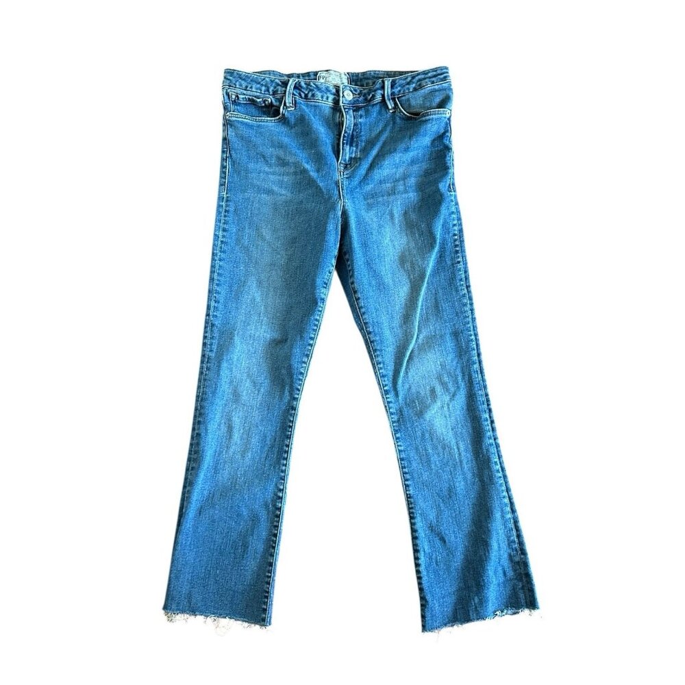 Free People Medium Wash Jeans‎ Stright Leg Raw Hem Stretch Denim Sz 31